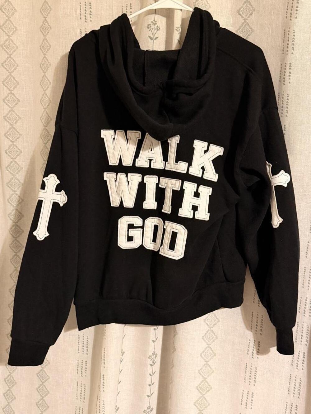 Y2K Alt/Gothic Cotton Blend Religious Cross Full-Zip Black Hooded Zipup